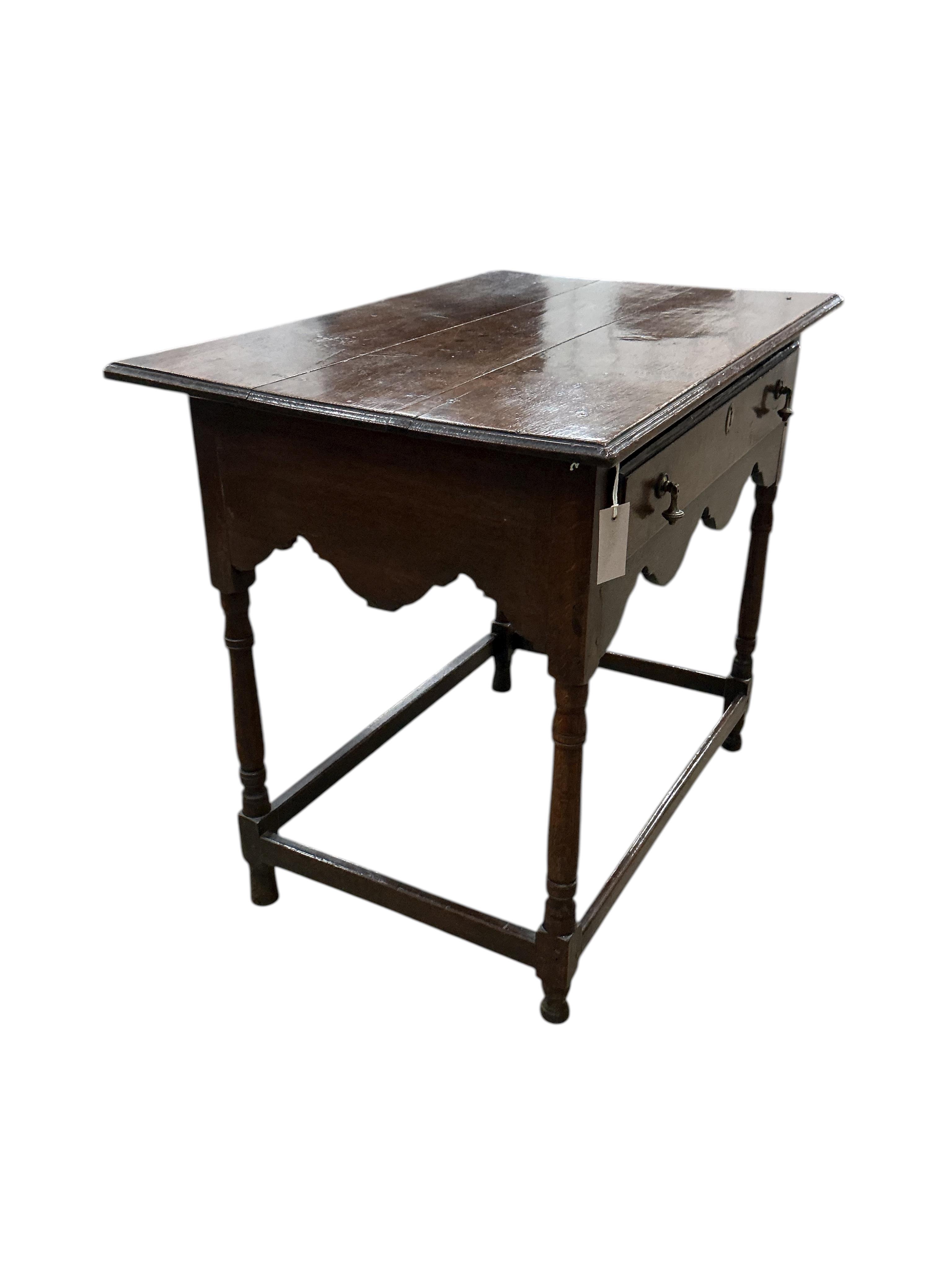 An 18th century oak side table, width 86cm, depth 58cm, height 74cm